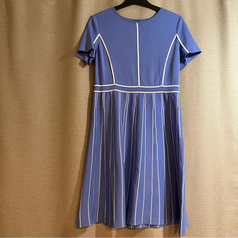 Misook Blue White Striped Rib Knit A-line Dress Small Preppy Stretch